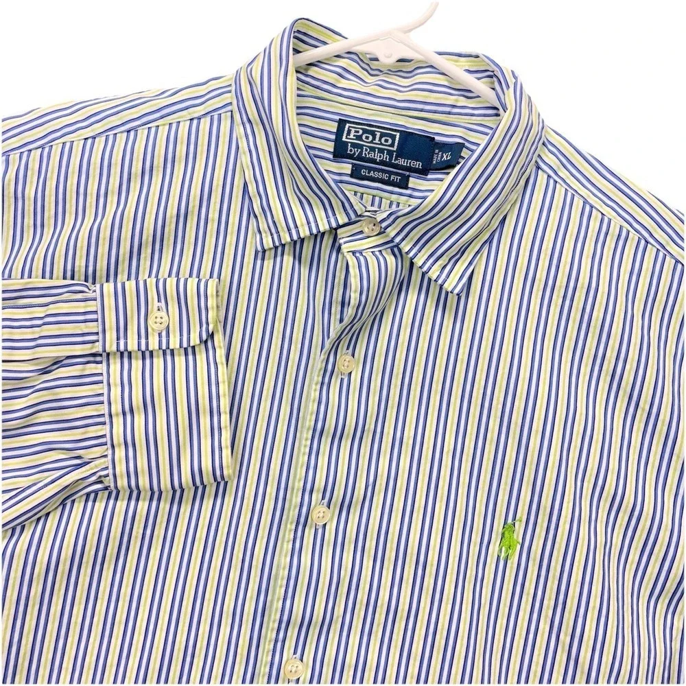 Vintage‎ polo Ralph Lauren shirt mens XL classic fit striped long sleeve Preppy